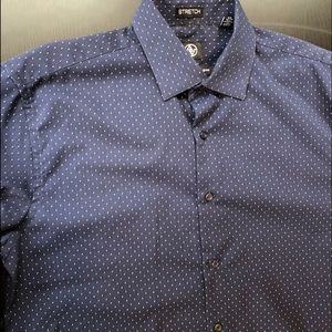 adrienne vittadini mens dress shirts Adrienne Vittadini Men's Blue White Dots Stretch Dress Shirt Size XL 17  34/35